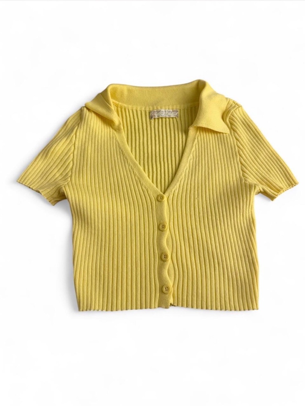 Yellow Ribbed Short-Sleeve Button Cardigan for Kids